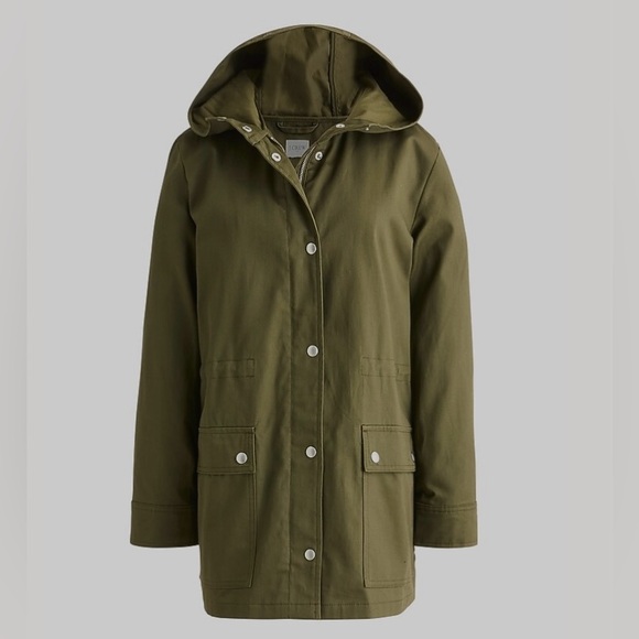 J. Crew Jackets & Blazers - J. Crew Resin Coated Cotton Twill Hooded Women’s Jacket Loden Green Large NWT